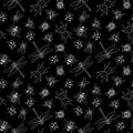 Vector seamless black and white pattern of different hand drawn doodle insects Royalty Free Stock Photo